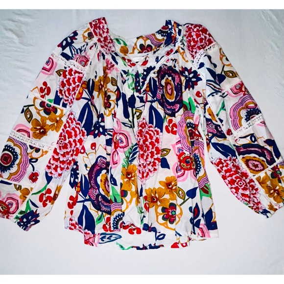 Kaktus Floral Print Blouse Women's Size S Multicolor Cotton Long Sleeve Top - Picture 1 of 5
